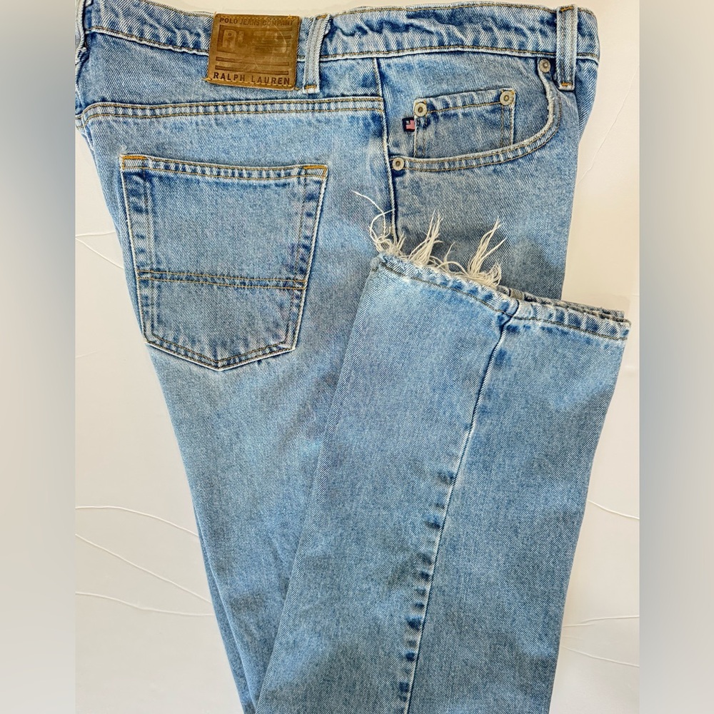 Polo Ralph Lauren Jeans 38x30 Straight Leg Light Wash Distressed Mens - Picture 2 of 9